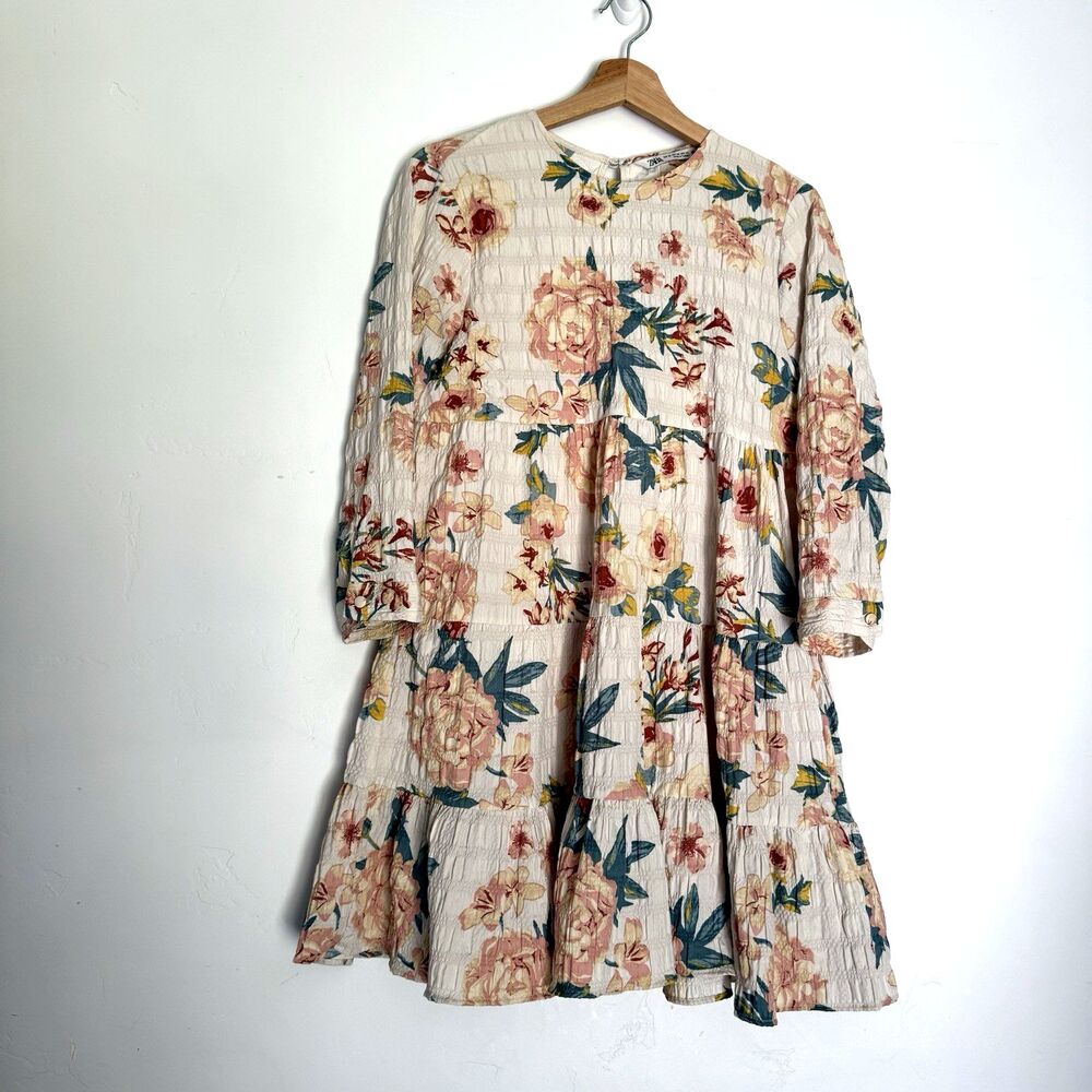 Floral Print Tiered Dress Long Sleeve Cottagecore Zara Size XS